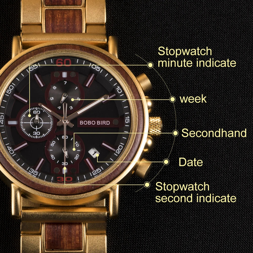 reloj hombre BOBO BIRD New Wooden Watch Men Top Brand Luxury Chronograph Military Quartz Watches for Man Dropshipping Customized