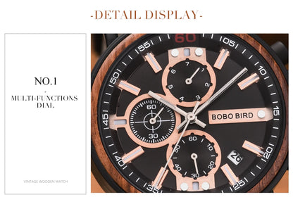 reloj hombre BOBO BIRD New Wooden Watch Men Top Brand Luxury Chronograph Military Quartz Watches for Man Dropshipping Customized