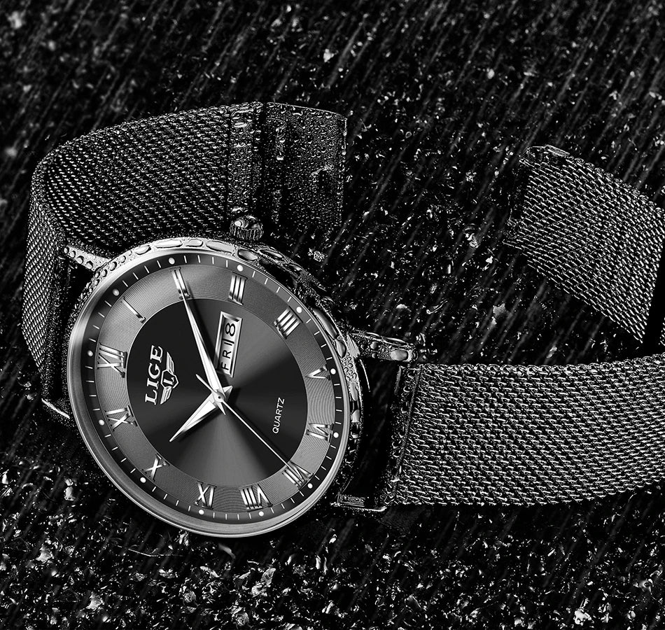 LIGE Women Watch Bracelet Quartz Clock Movement Simple Waterproof Rose Gold Stainless Steel Mesh Ladies Watches Relogio Feminino