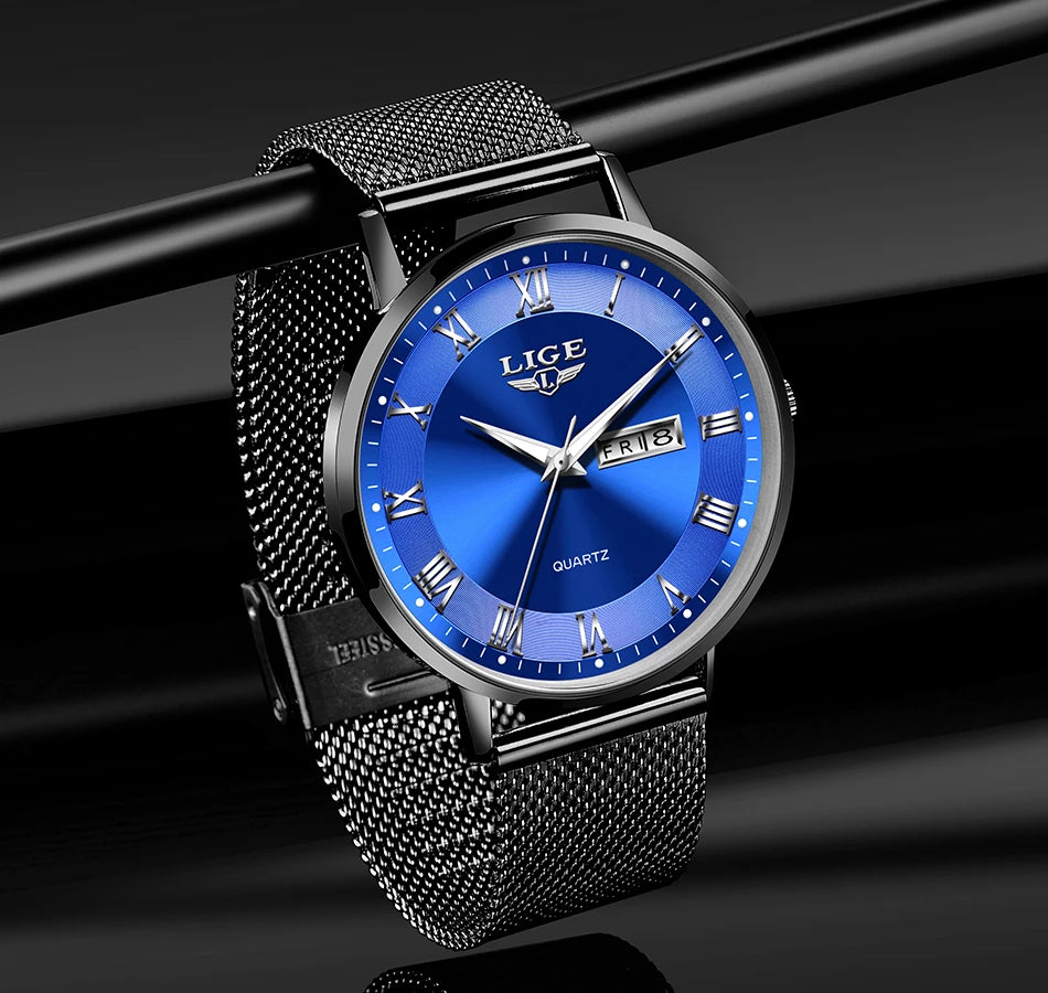 LIGE Women Watch Bracelet Quartz Clock Movement Simple Waterproof Rose Gold Stainless Steel Mesh Ladies Watches Relogio Feminino
