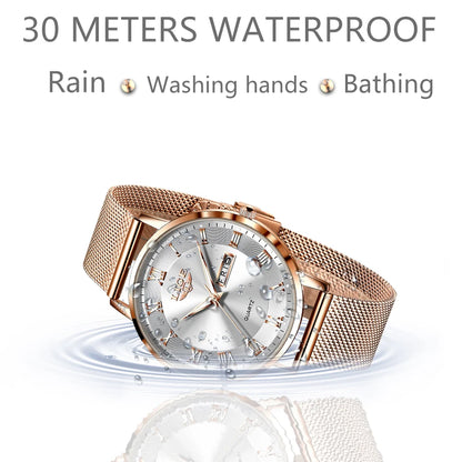 LIGE Women Watch Bracelet Quartz Clock Movement Simple Waterproof Rose Gold Stainless Steel Mesh Ladies Watches Relogio Feminino
