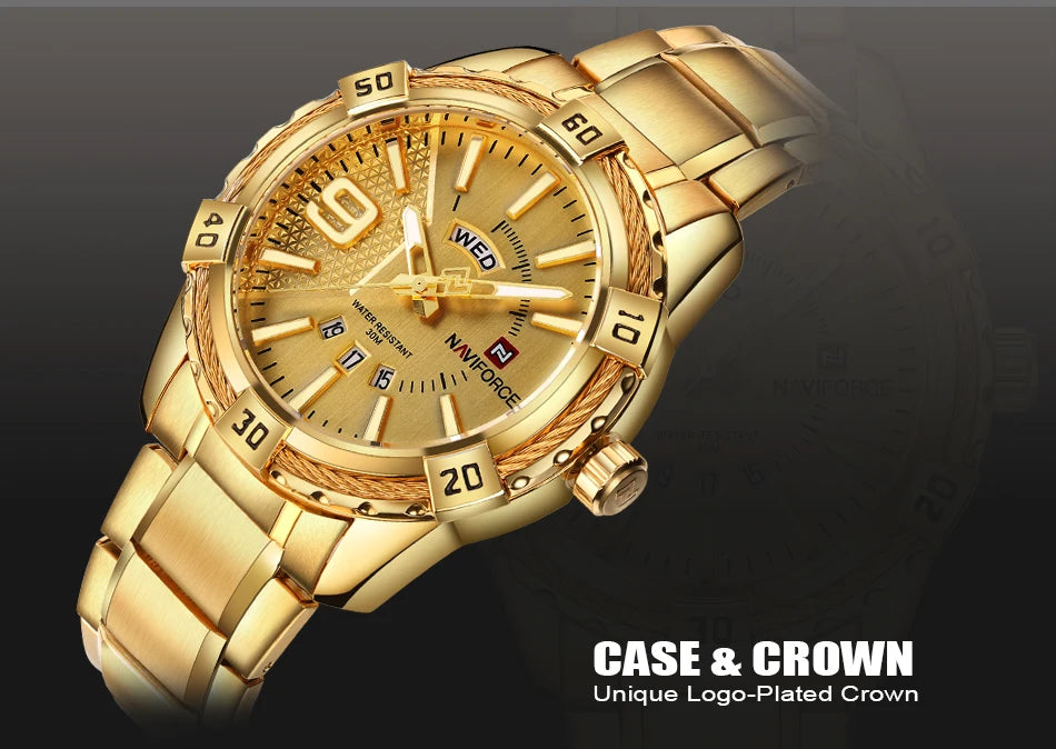 NAVIFORCE Military Golden Watch for Men Top Luxury Brand Wristwatch Waterproof Mens Stainless Steel Sport Watches Male Clock