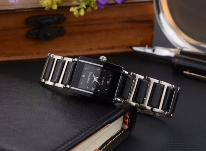 CHENXI Brand Lady Watch Elegant Black Ceramics Simple Minimalism Small Narrow Quartz Casual Women Clock Rhinestone Wristwatch