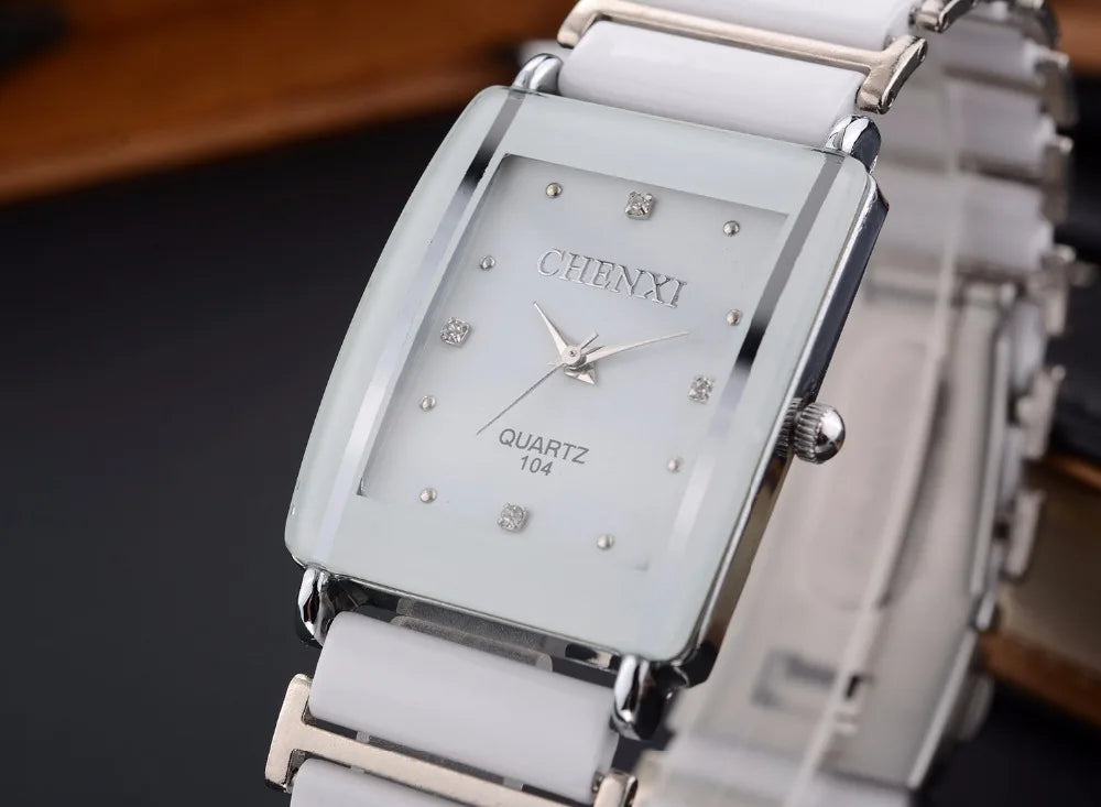 CHENXI Brand Lady Watch Elegant Black Ceramics Simple Minimalism Small Narrow Quartz Casual Women Clock Rhinestone Wristwatch