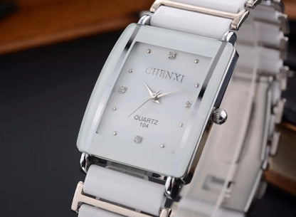 CHENXI Brand Lady Watch Elegant Black Ceramics Simple Minimalism Small Narrow Quartz Casual Women Clock Rhinestone Wristwatch