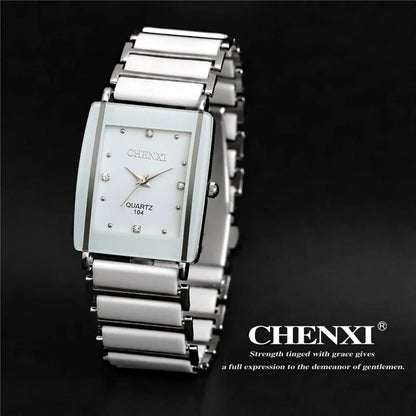 CHENXI Brand Lady Watch Elegant Black Ceramics Simple Minimalism Small Narrow Quartz Casual Women Clock Rhinestone Wristwatch