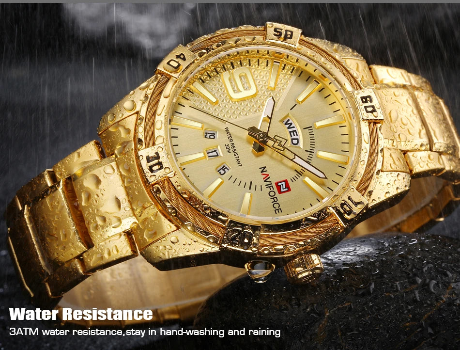NAVIFORCE Military Golden Watch for Men Top Luxury Brand Wristwatch Waterproof Mens Stainless Steel Sport Watches Male Clock