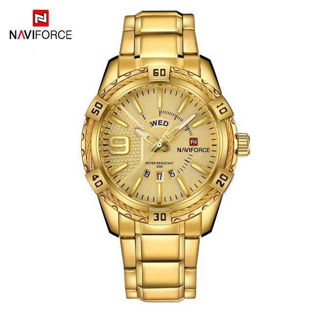 NAVIFORCE Military Golden Watch for Men Top Luxury Brand Wristwatch Waterproof Mens Stainless Steel Sport Watches Male Clock
