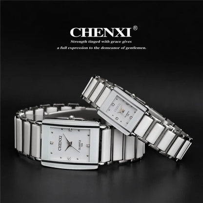 CHENXI Brand Lady Watch Elegant Black Ceramics Simple Minimalism Small Narrow Quartz Casual Women Clock Rhinestone Wristwatch