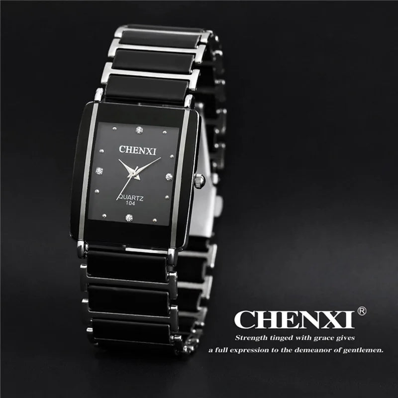 CHENXI Brand Lady Watch Elegant Black Ceramics Simple Minimalism Small Narrow Quartz Casual Women Clock Rhinestone Wristwatch