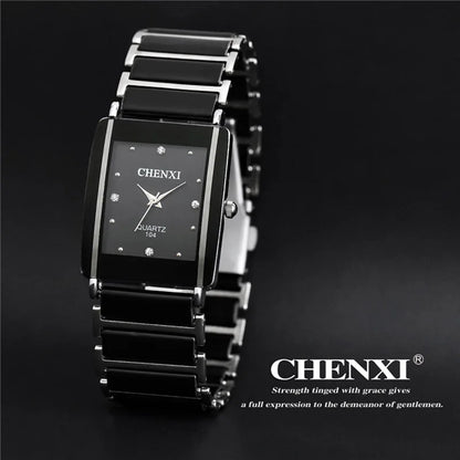 CHENXI Brand Lady Watch Elegant Black Ceramics Simple Minimalism Small Narrow Quartz Casual Women Clock Rhinestone Wristwatch