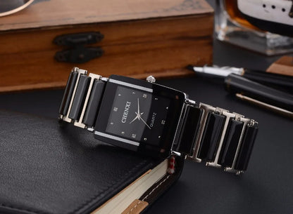CHENXI Brand Lady Watch Elegant Black Ceramics Simple Minimalism Small Narrow Quartz Casual Women Clock Rhinestone Wristwatch
