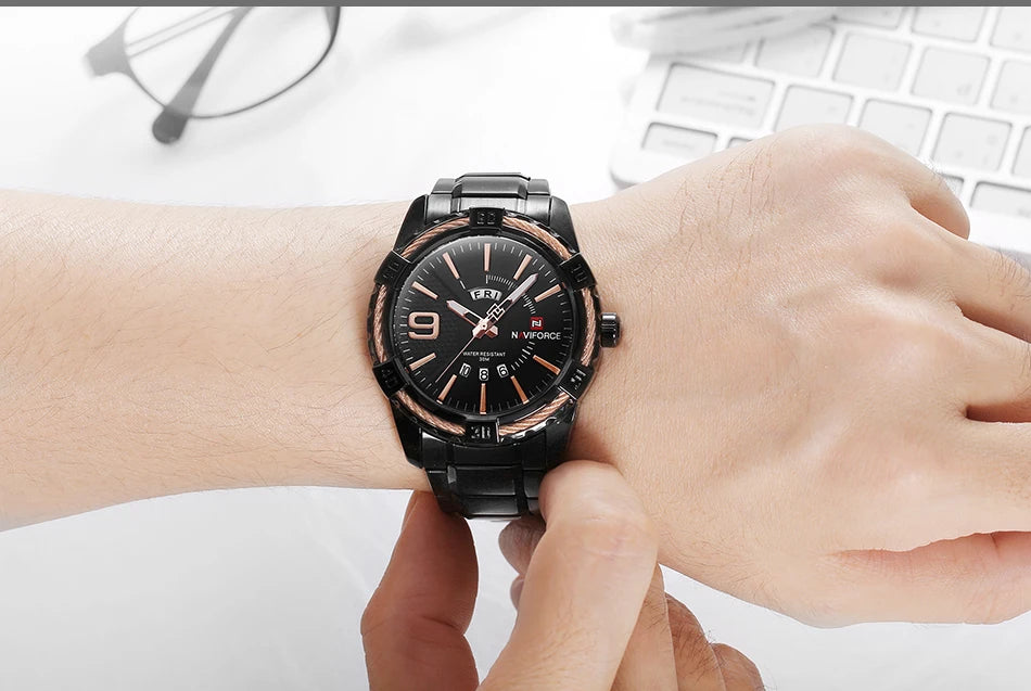NAVIFORCE Military Golden Watch for Men Top Luxury Brand Wristwatch Waterproof Mens Stainless Steel Sport Watches Male Clock