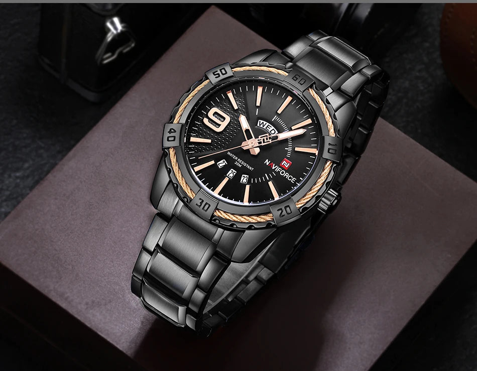 NAVIFORCE Military Golden Watch for Men Top Luxury Brand Wristwatch Waterproof Mens Stainless Steel Sport Watches Male Clock