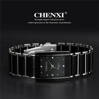 CHENXI Brand Lady Watch Elegant Black Ceramics Simple Minimalism Small Narrow Quartz Casual Women Clock Rhinestone Wristwatch
