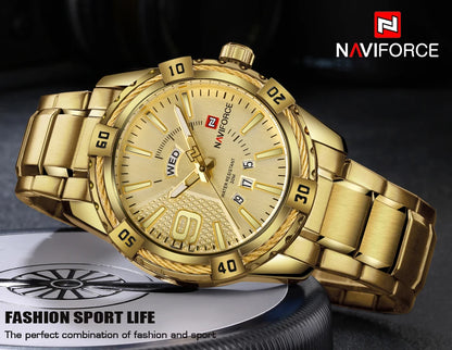 NAVIFORCE Military Golden Watch for Men Top Luxury Brand Wristwatch Waterproof Mens Stainless Steel Sport Watches Male Clock