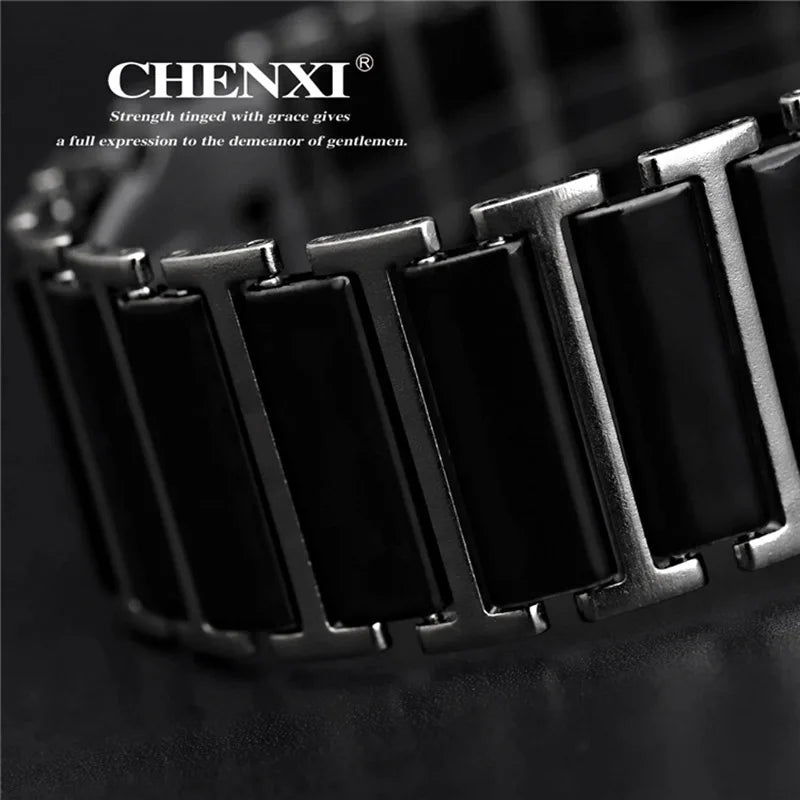 CHENXI Brand Lady Watch Elegant Black Ceramics Simple Minimalism Small Narrow Quartz Casual Women Clock Rhinestone Wristwatch