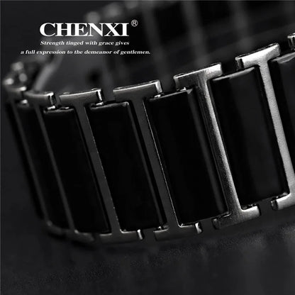CHENXI Brand Lady Watch Elegant Black Ceramics Simple Minimalism Small Narrow Quartz Casual Women Clock Rhinestone Wristwatch