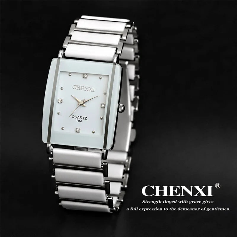 CHENXI Brand Lady Watch Elegant Black Ceramics Simple Minimalism Small Narrow Quartz Casual Women Clock Rhinestone Wristwatch