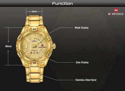 NAVIFORCE Military Golden Watch for Men Top Luxury Brand Wristwatch Waterproof Mens Stainless Steel Sport Watches Male Clock