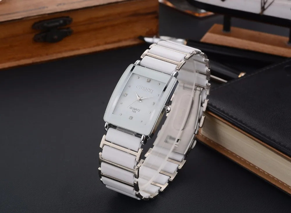 CHENXI Brand Lady Watch Elegant Black Ceramics Simple Minimalism Small Narrow Quartz Casual Women Clock Rhinestone Wristwatch