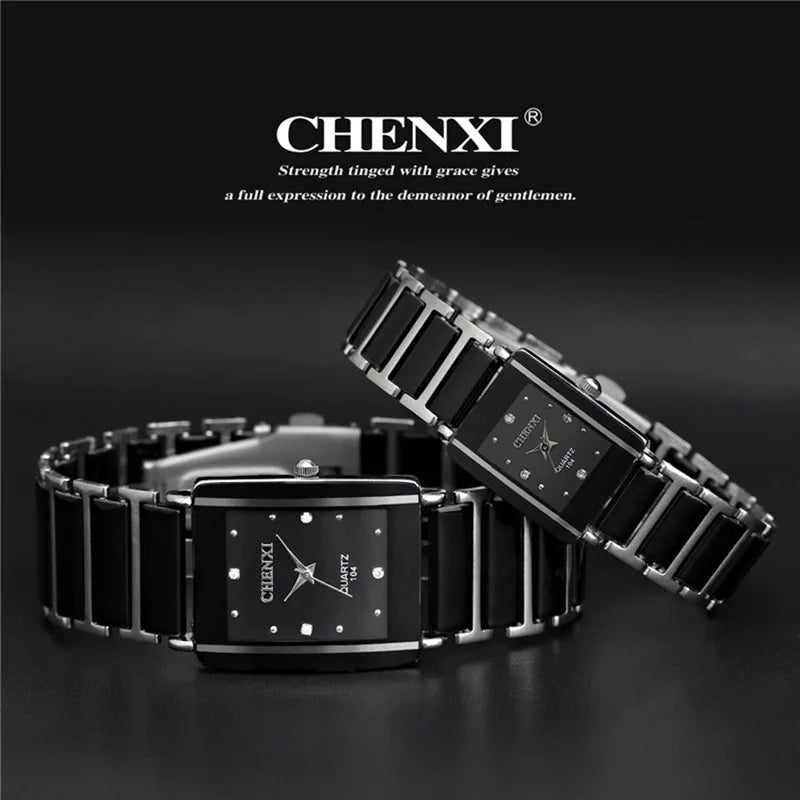 CHENXI Brand Lady Watch Elegant Black Ceramics Simple Minimalism Small Narrow Quartz Casual Women Clock Rhinestone Wristwatch