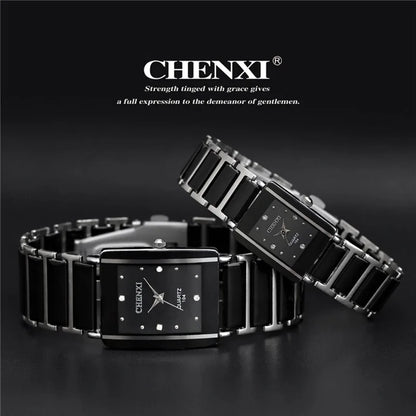 CHENXI Brand Lady Watch Elegant Black Ceramics Simple Minimalism Small Narrow Quartz Casual Women Clock Rhinestone Wristwatch
