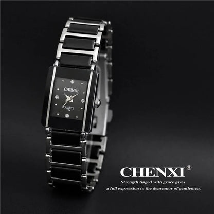 CHENXI Brand Lady Watch Elegant Black Ceramics Simple Minimalism Small Narrow Quartz Casual Women Clock Rhinestone Wristwatch