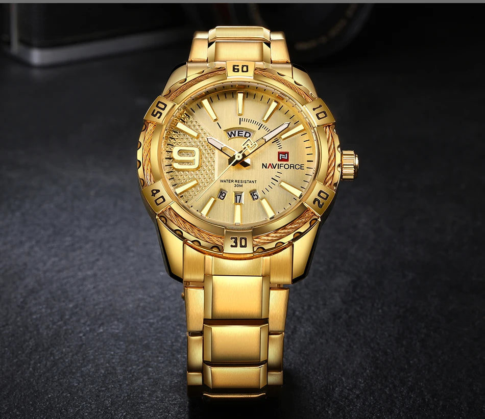 NAVIFORCE Military Golden Watch for Men Top Luxury Brand Wristwatch Waterproof Mens Stainless Steel Sport Watches Male Clock