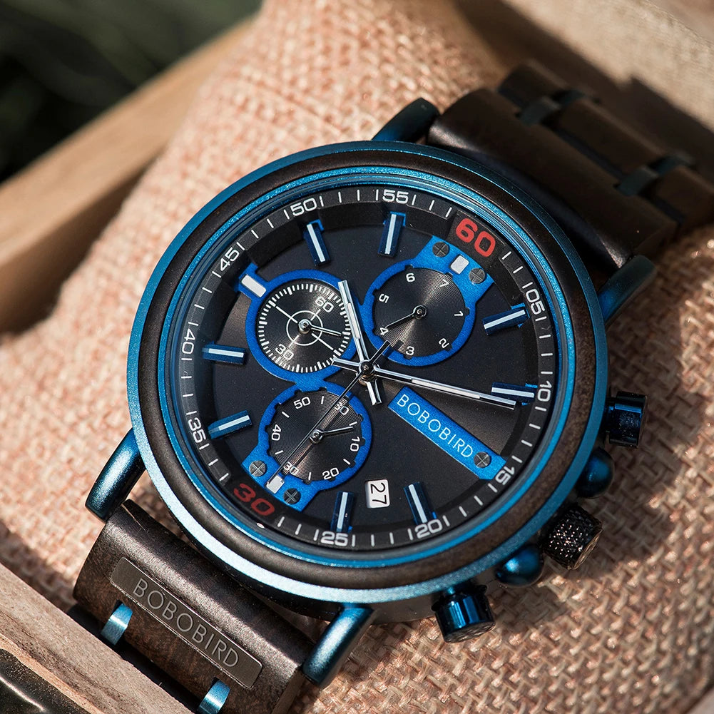 reloj hombre BOBO BIRD New Wooden Watch Men Top Brand Luxury Chronograph Military Quartz Watches for Man Dropshipping Customized