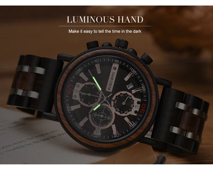 reloj hombre BOBO BIRD New Wooden Watch Men Top Brand Luxury Chronograph Military Quartz Watches for Man Dropshipping Customized