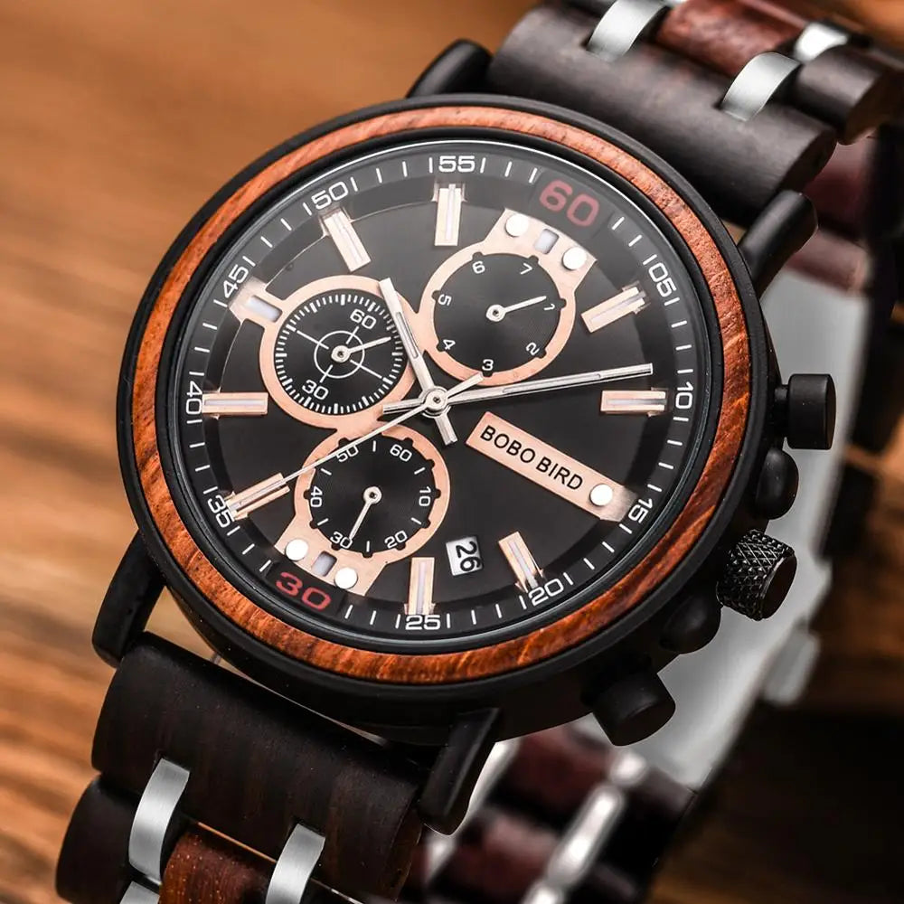 reloj hombre BOBO BIRD New Wooden Watch Men Top Brand Luxury Chronograph Military Quartz Watches for Man Dropshipping Customized
