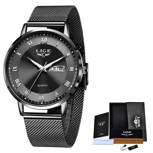 LIGE Women Watch Bracelet Quartz Clock Movement Simple Waterproof Rose Gold Stainless Steel Mesh Ladies Watches Relogio Feminino