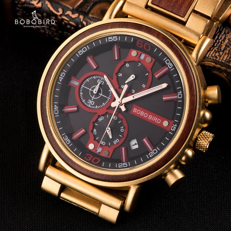 reloj hombre BOBO BIRD New Wooden Watch Men Top Brand Luxury Chronograph Military Quartz Watches for Man Dropshipping Customized