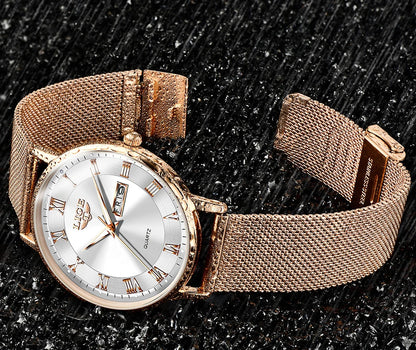 LIGE Women Watch Bracelet Quartz Clock Movement Simple Waterproof Rose Gold Stainless Steel Mesh Ladies Watches Relogio Feminino