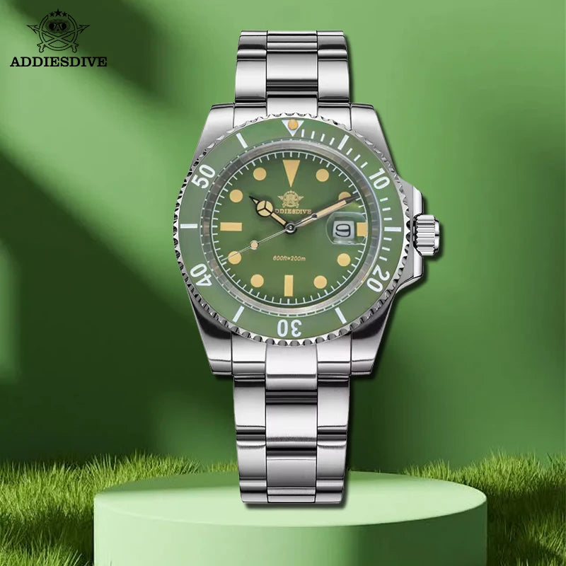ADDIESDIVE AD2054 Quartz Watch 200M Waterproof Stainless Steel Men&