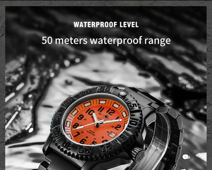 ADDIESDIVE Fashion Orange Dial Quartz Watch Waterproof Super Luminous Wristwatch Stainless Steel Strap Alloy Case Men&