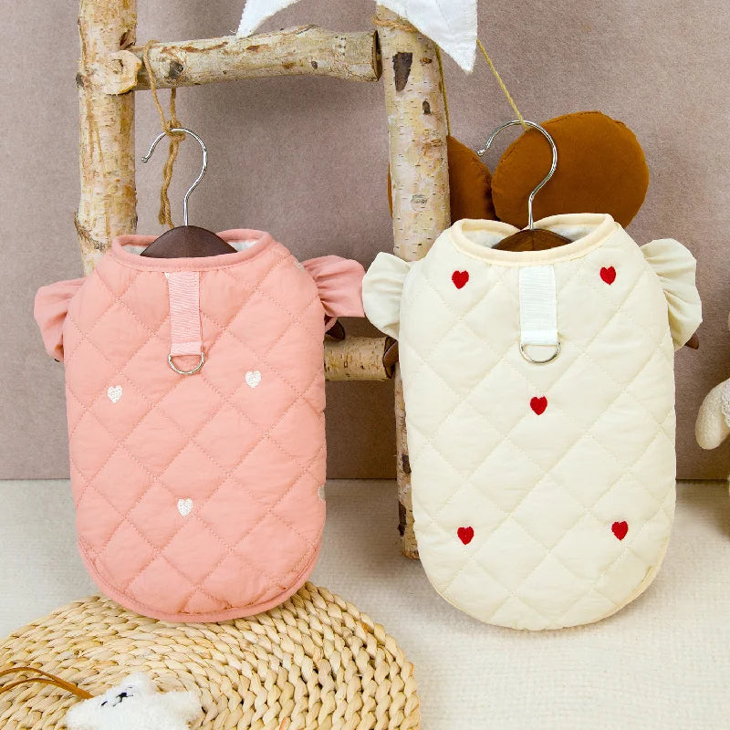 Dog Clothes Pet Clothing Small Dog Cat Warm Coat Autumn Winter Waterproof Comfortable 24 Love Flounced Sleeve Cotton Vest Outfit