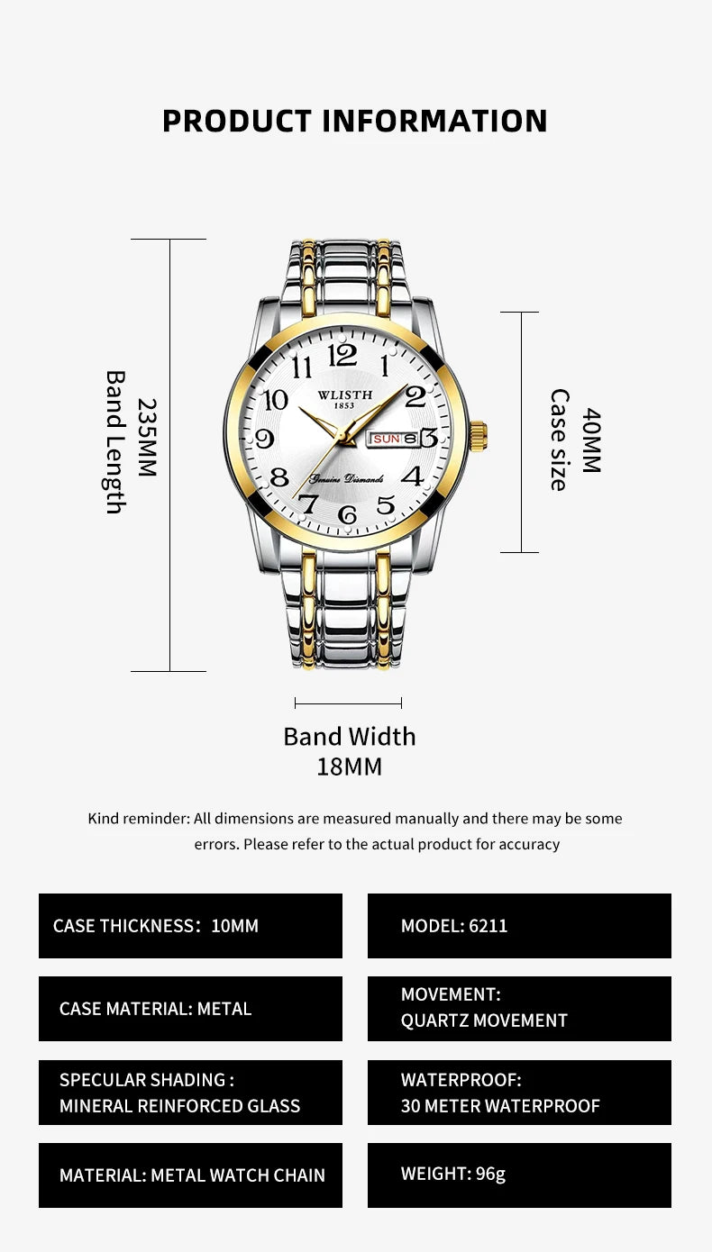 Quartz Watch Digital Elderly Professional Night Light Watch Calendar Waterproof Gift Watch