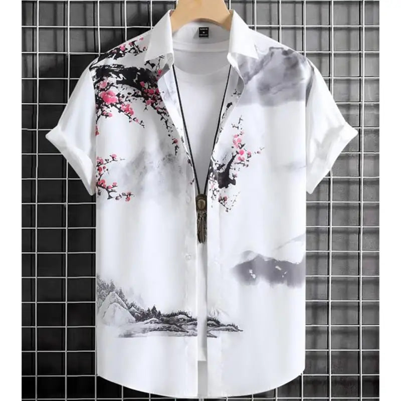 Fashion Shirt For Men 3d Ink Painting Prints Men&