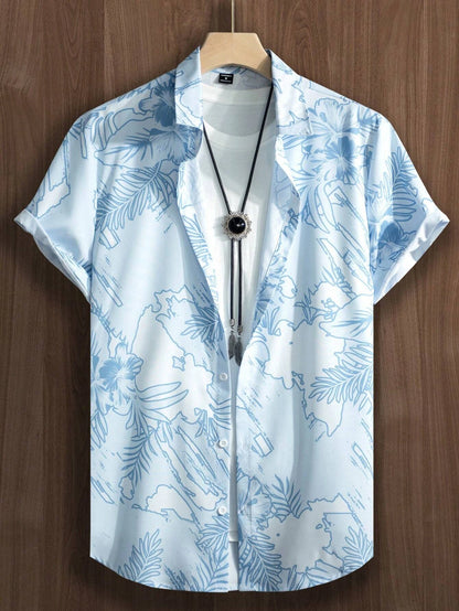 Loose Floral Print Pattern Casual Short Sleeve Shirt Men&