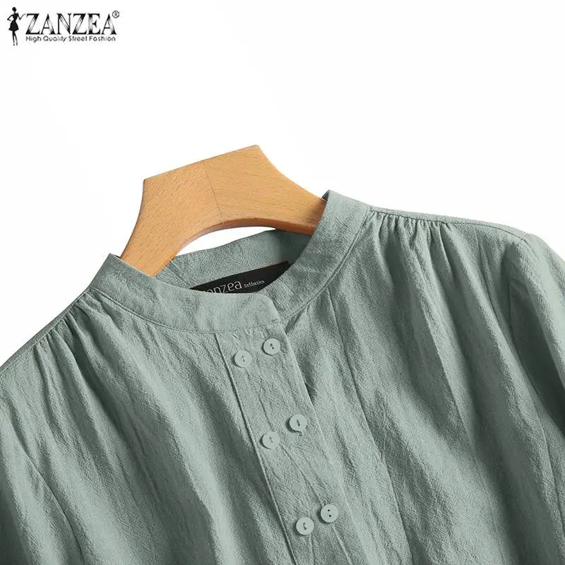ZANZEA Chinese Style Vintage Blouse 2023 Cotton Long Sleeve Shirt Fashion Autumn Women Double Breasted Top Casual Oversize Blusa