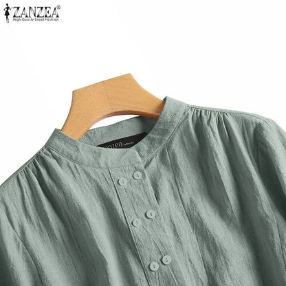 ZANZEA Chinese Style Vintage Blouse 2023 Cotton Long Sleeve Shirt Fashion Autumn Women Double Breasted Top Casual Oversize Blusa