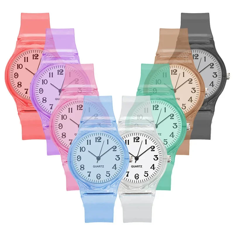 Casual Fashion Women Lady Silicone Jelly Quartz Watch Women Lovely Wristwatch Transparent Summer Candy Color Student Sport Clock