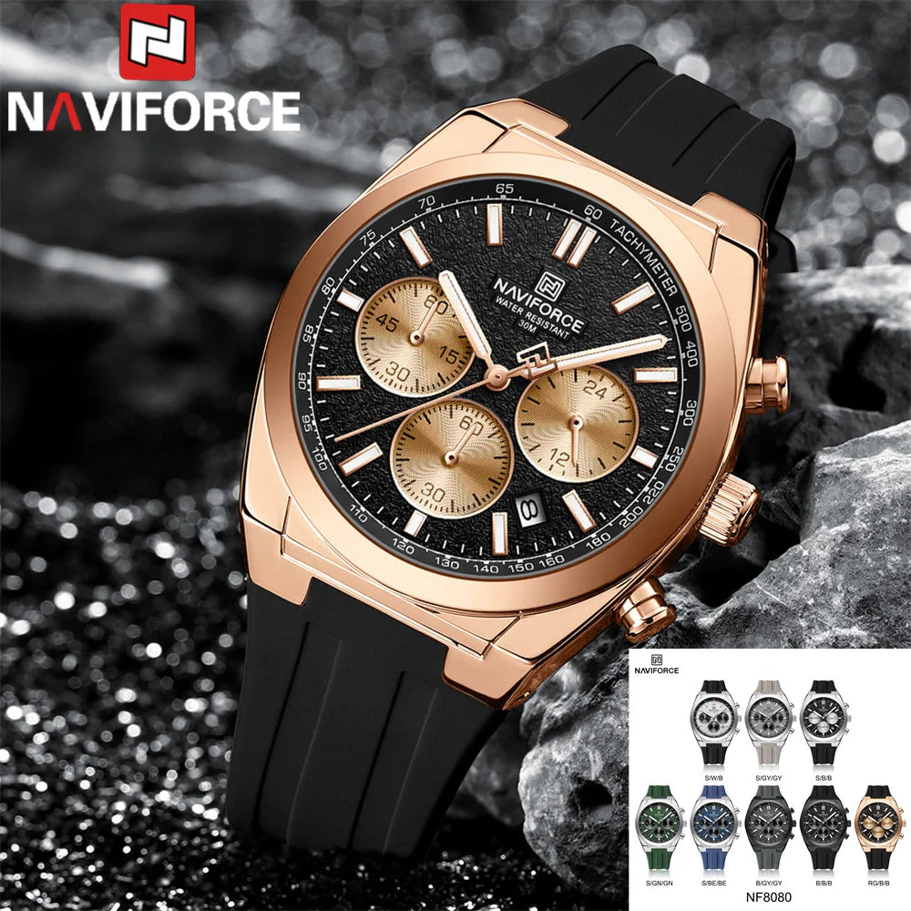 NAVIFORCE Men Watch Sport Top Brand Luxury Military Chronograph Date Original Wristwatch Waterproof Quartz Male Clock Gift 8080