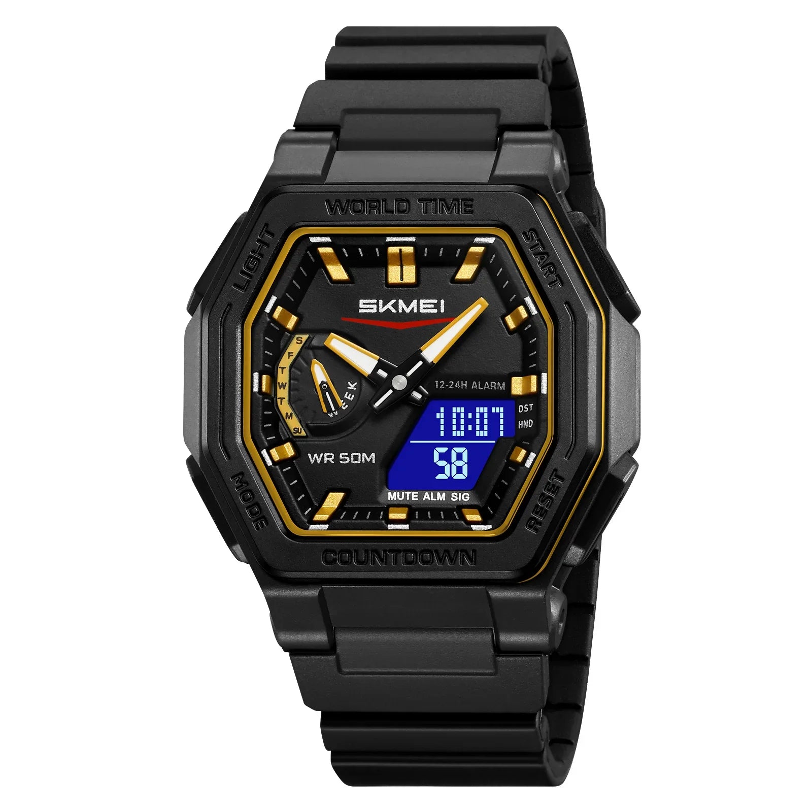 SKMEI 2438 Casual Dual Digital Display Quartz Waterproof Watches Calendar Analog Stopwatch timing Alarm LED night light Clock