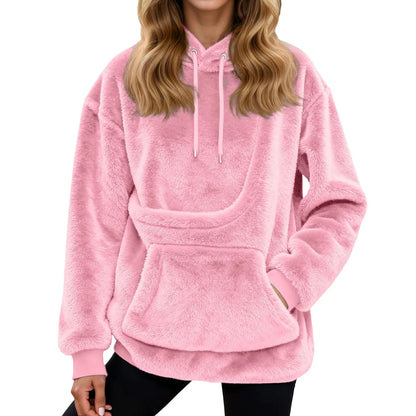 2025 Hot Sale Hoodie Womens Fall And Winter Casual Fleece Solid Color Pet Pocket Hooded Sweatshirt Funny Pullover For Women
