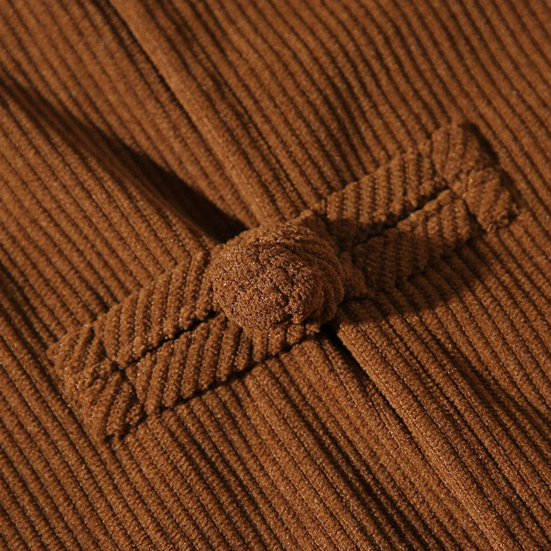chinese style solid color Shirts for Men Corduroy Buckle Long-sleeved Shirt Autumn and Winter Tang Coat Zhongshan Coat