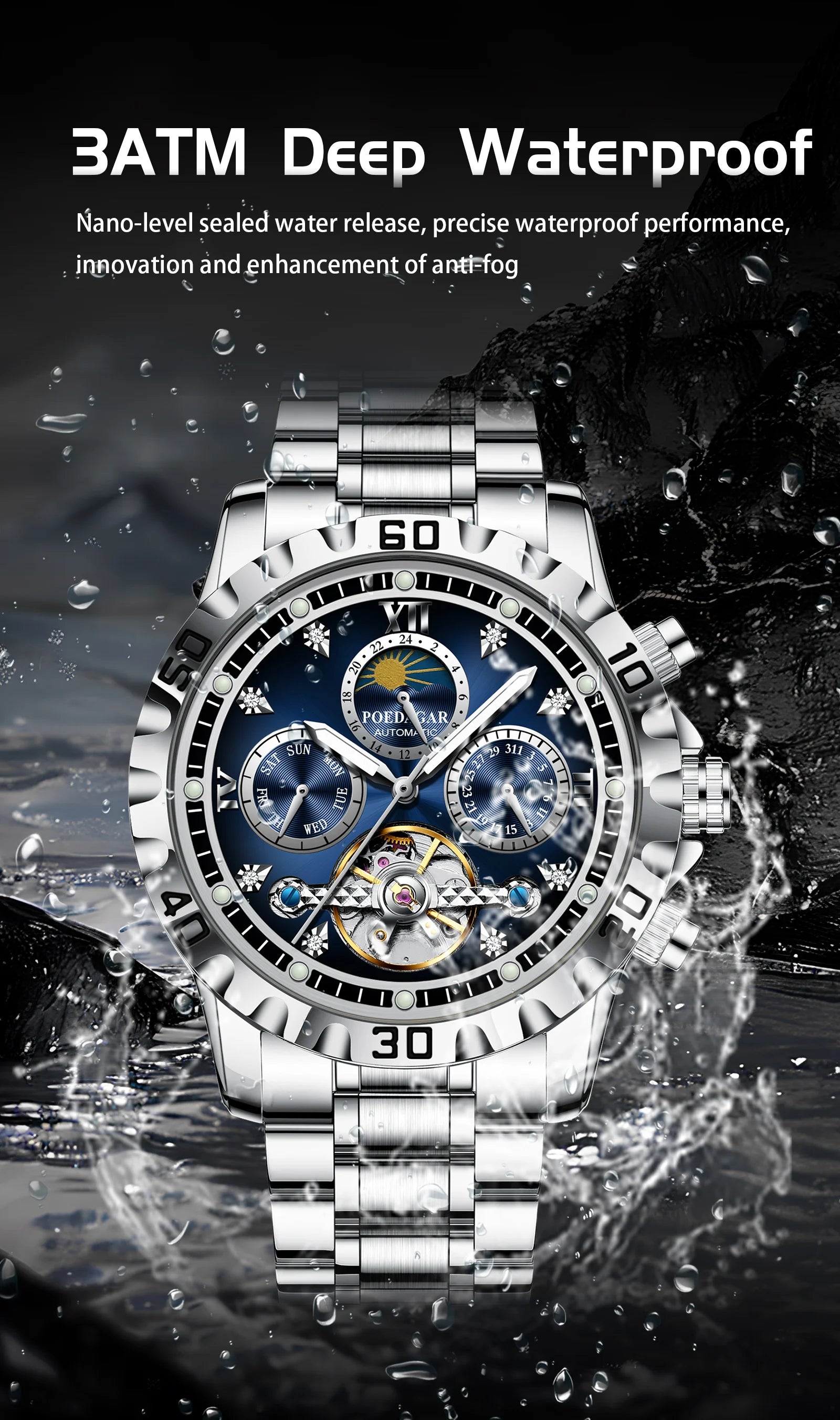 POEDAGAR Business Top Watch For Man Hollow Tourbillon Automatic Men&