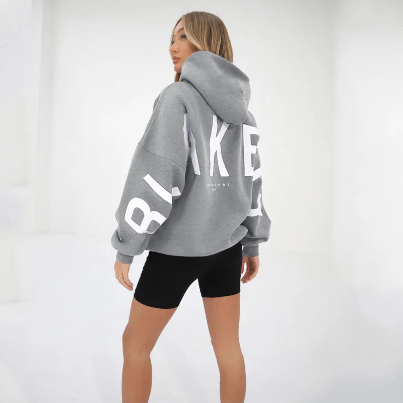 2025 Elegant Women Chic Hoodies Fashion Autumn Winter Fleece Long Sleeve Solid Color Hooded Top Casual Office Lady Sweatshirts